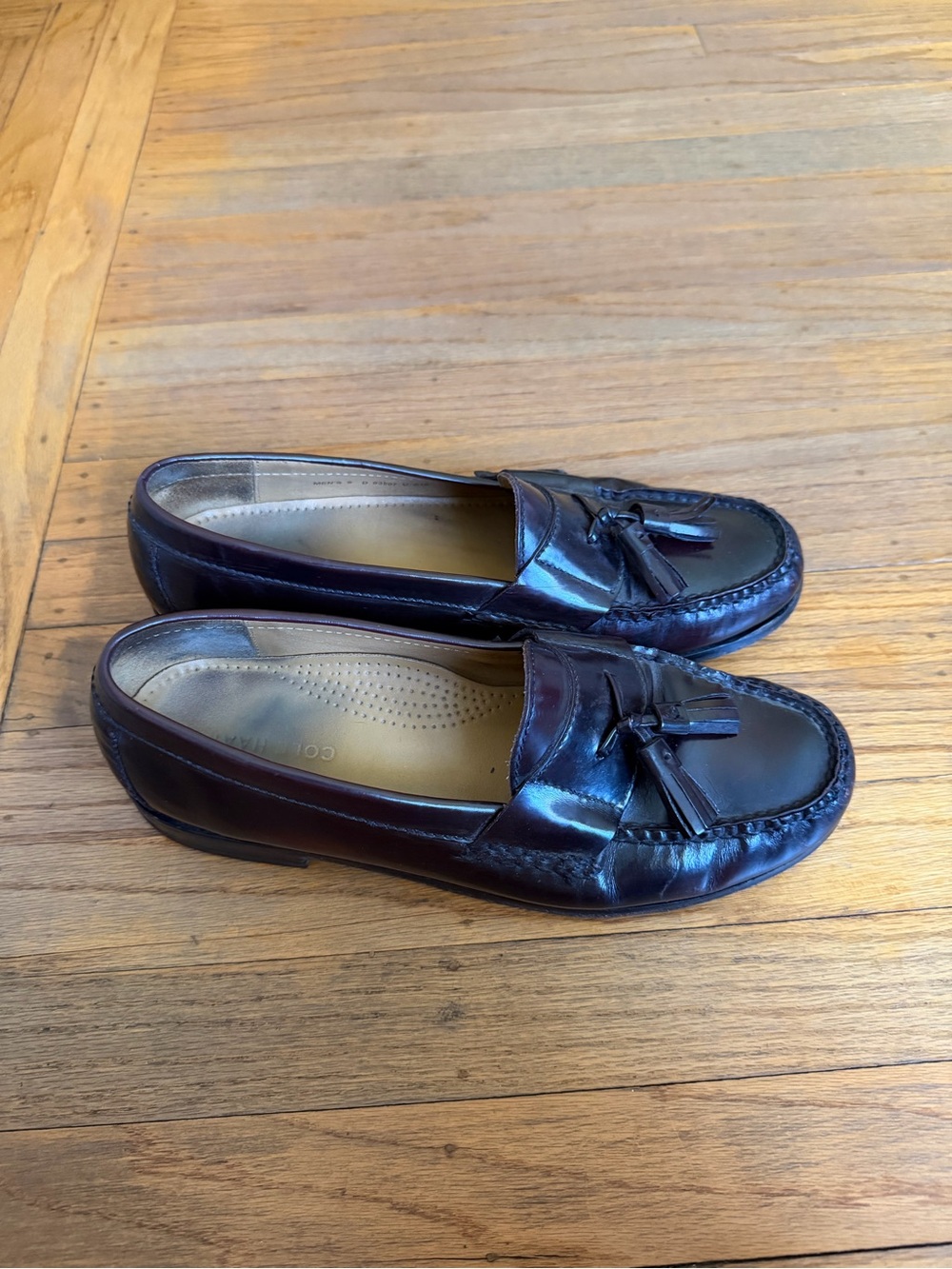 Cole Haan Burgundy Leather Tassel Loafers Moc Toe Dress Shoes made in India